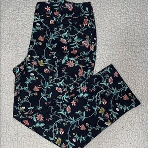 LOFT Floral Ankle Pants - Black with Multicolor Print